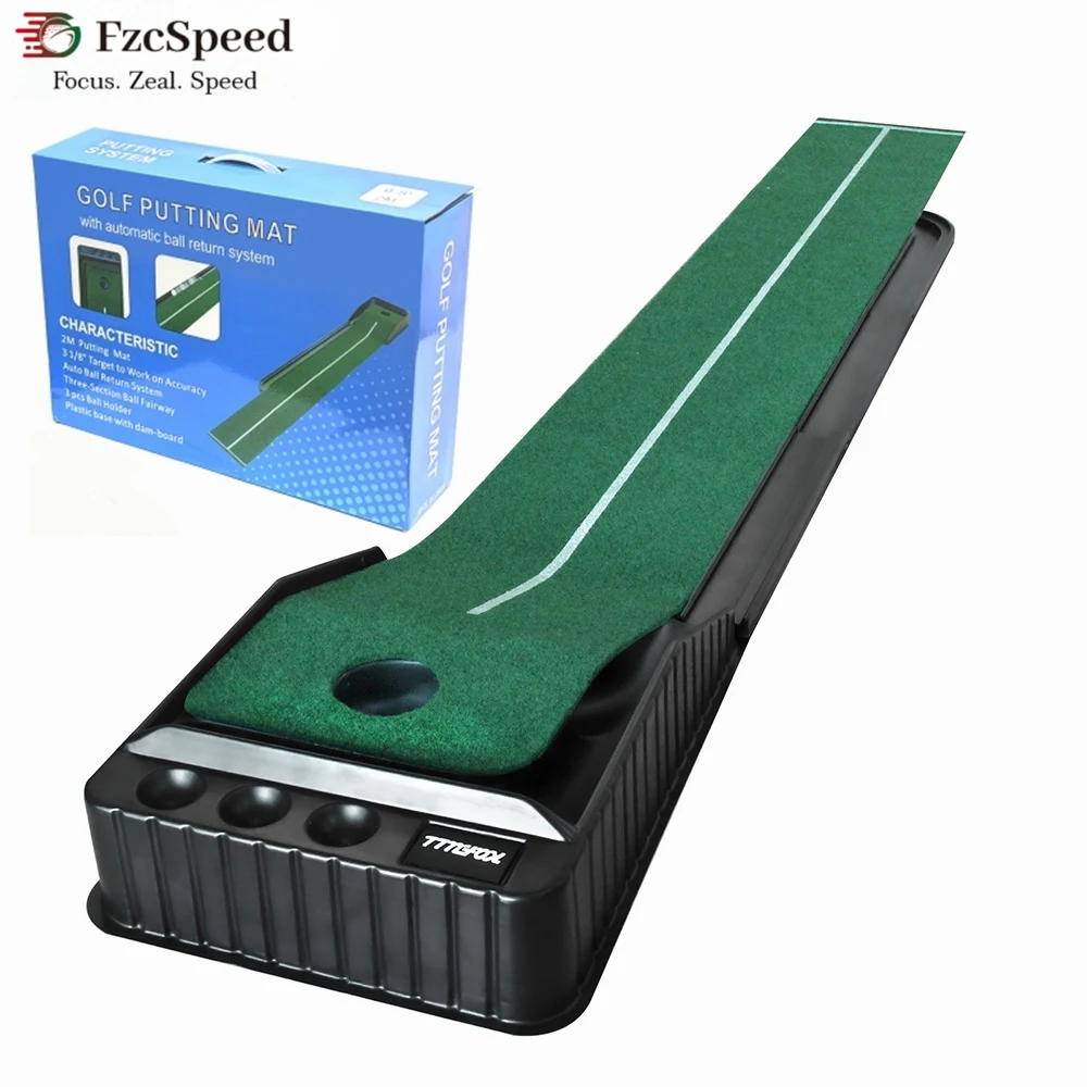 Golf Putting Mat Training Aid Exerciser Green Putter Practice Carpet Outdoor Indoor Sport Trainer with Returner Alignment Guides