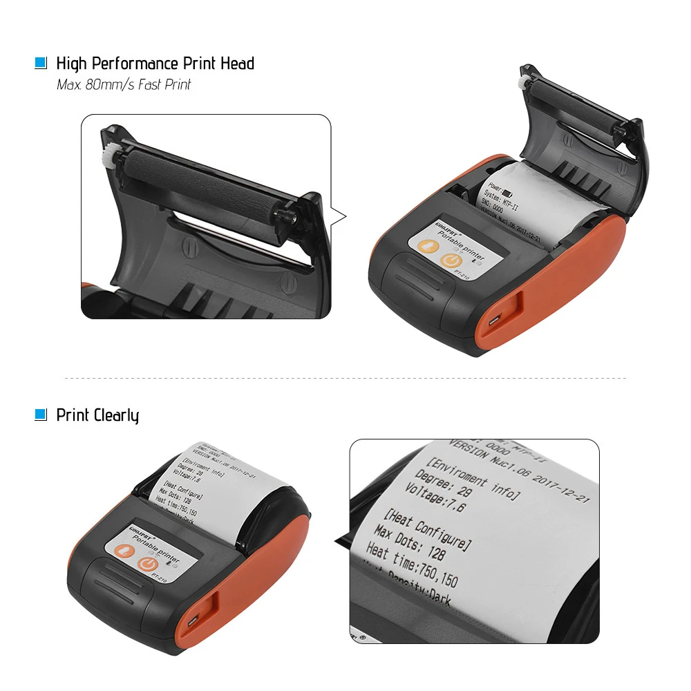 GOOJPRT PT-210 Portable Thermal Printer Handheld 58mm Receipt Printer for Retail Stores Restaurants Factories Logistics