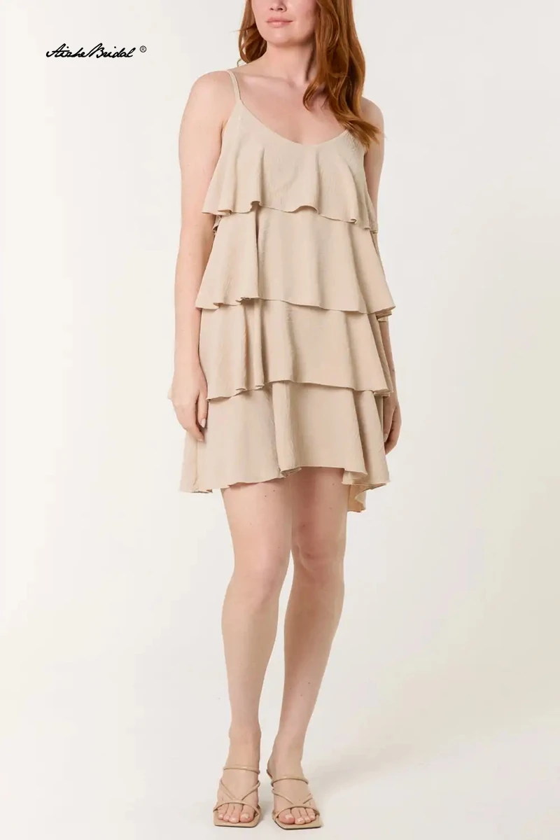 

summer new fashion women's clothing temperament leisure layered decoration Spaghetti Straps short dress