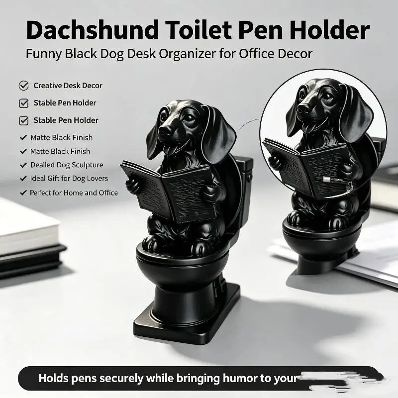 3D Printing Funny Dachshund Sitting On: Toilet Reading Book Statue Ornament Resin Decor