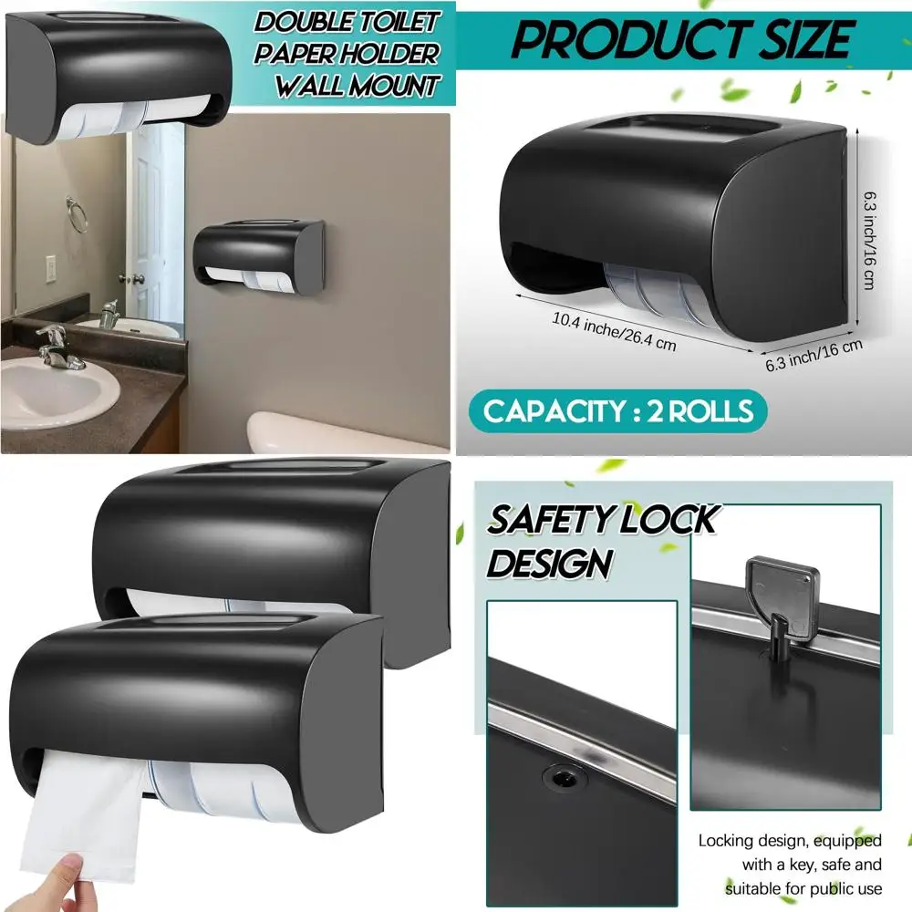 

Двойной диспенсер для туалетной бумаги — настенный, запираемый, компактный дизайн для домашнего и кухонного использования (черный)