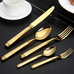Gold Stainless Steel Cuterly Sets Guest Gift Tableware Roman Handle Knives, Forks, Spoons, Cake Spatula Restaurant Kitchen Items