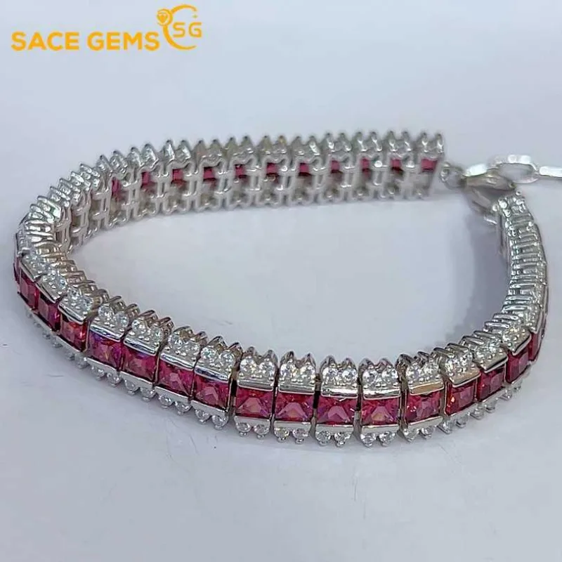 

SACE GEMS New 925 Sterling Silver Certified 3.5MM Natual Garnet Bracelrts for Women Engagement Cocktail Party Fine Jewelry Gift