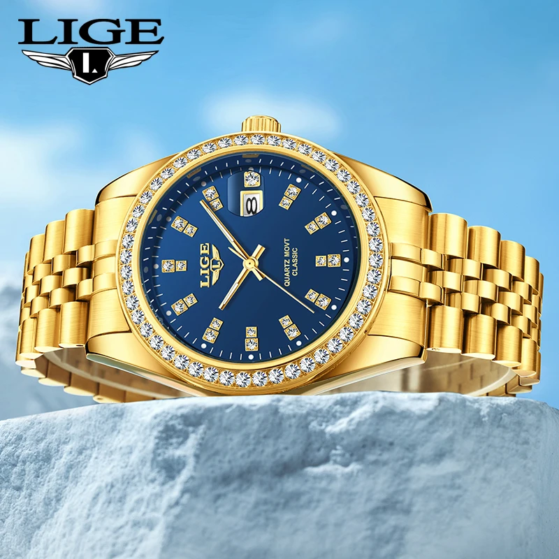 

LIGE 2025 Top Brand Luxury Watches Men Fashion Diamond Dial Quartz Wristwatches Date Waterproof Luminous Mens Watch Reloj Hombre