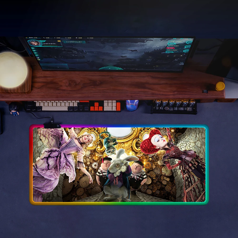 

Alice in Wonderland RGB Pc Gamer Keyboard Mouse Pad Mousepad LED Glowing Mouse Mats Rubber Gaming Computer Mausepad