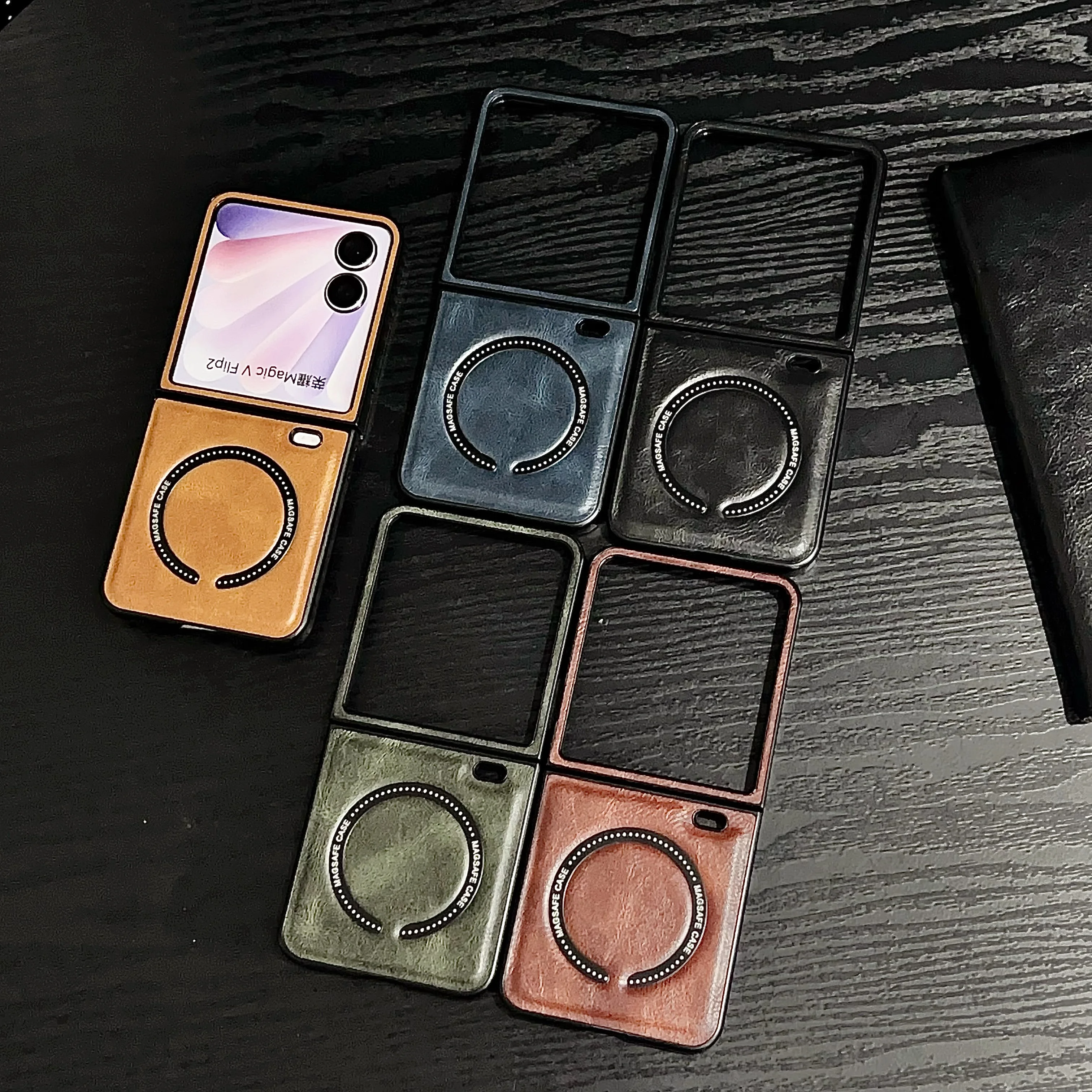 

Back Cover For Honor Magic V Flip 2 Case Magnetic Attraction Crazy Horse Pu Leather Shockproof Phone Case