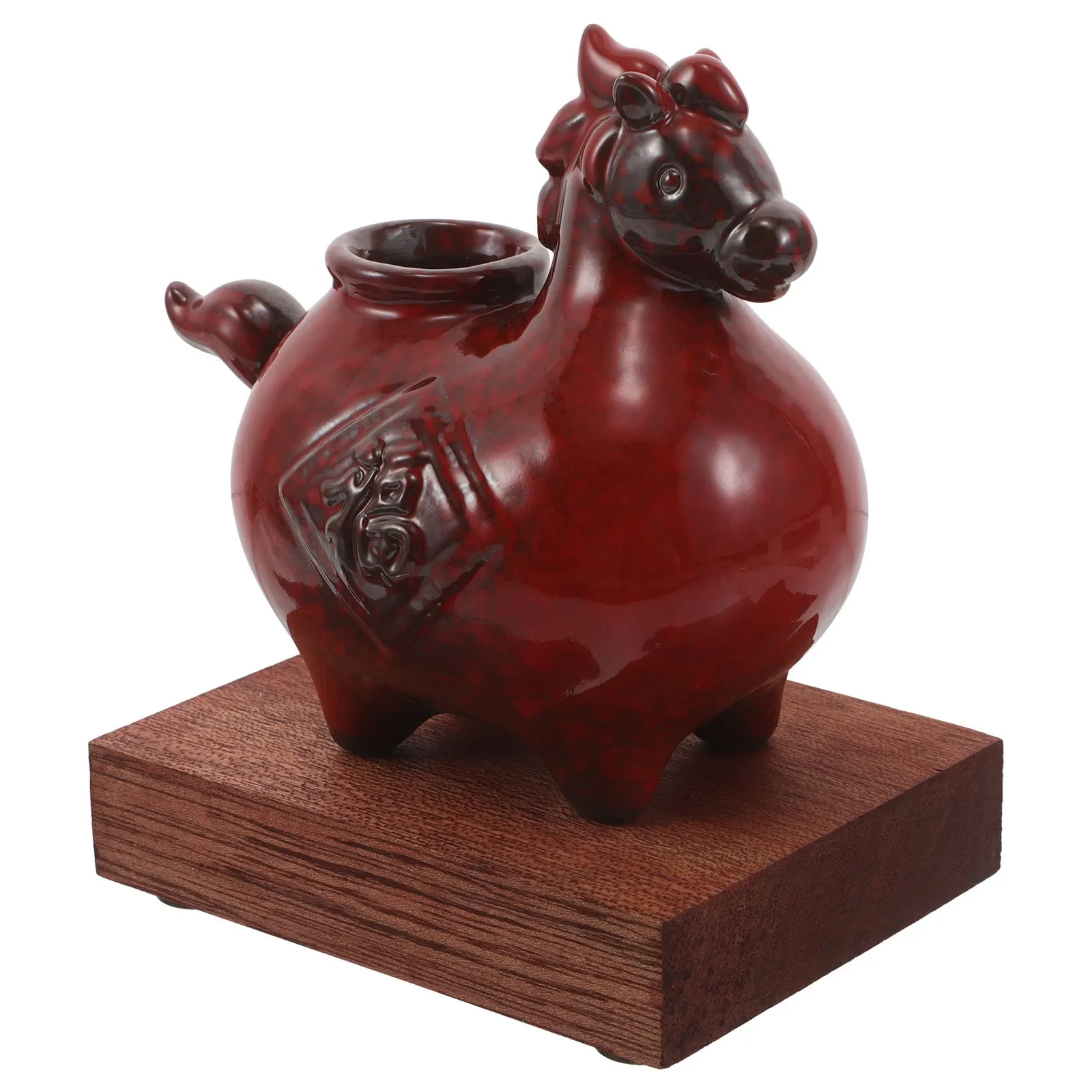 

Small Ceramic Bud Vase Chinese New Year Flower Vase Vintage Pottery Horse Shape Decoration Fu Character Table Ornament 2026