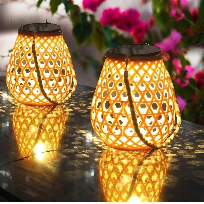 Hot Selling Outdoor Courtyard Pavilion Tree Pendant Light Rattan Garden Decoration Solar Atmosphere Pendant Light