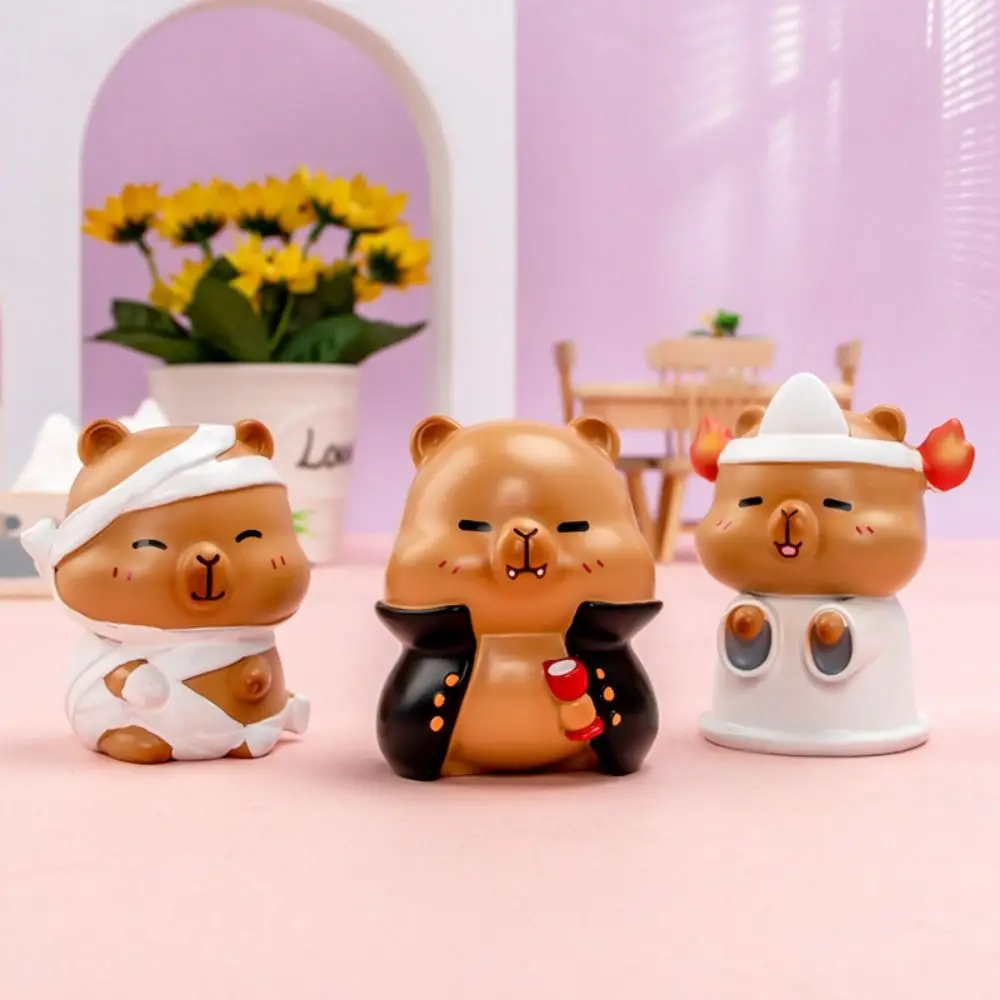 カピバラ-アニメの置物のおもちゃ,樹脂モデル,かわいい,ランダム,ハロウィーンスタイル,魔女,幽霊,ミイラ,誕生日プレゼント