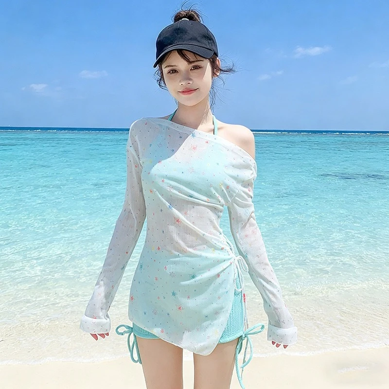 Maillot de bain trois pièces à coupe droite, style conservateur, pour les vacances et les sports aquatiques en eaux chaudes