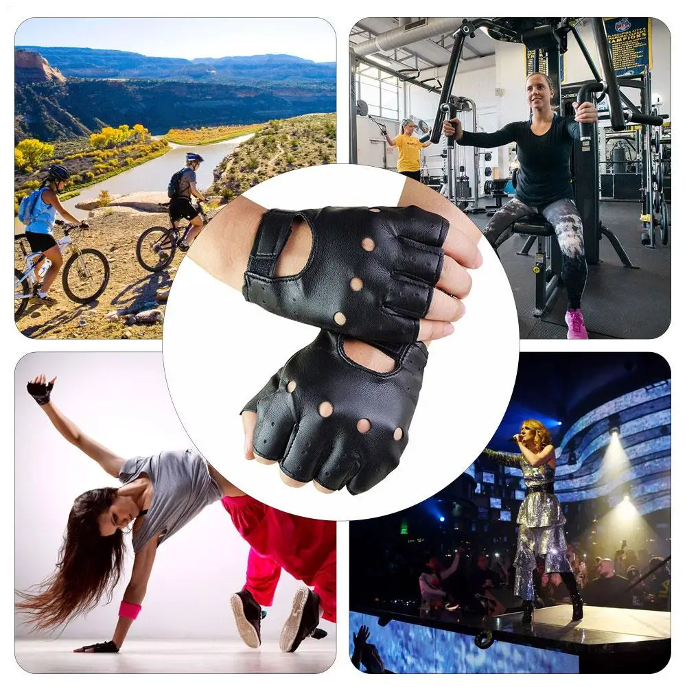 Unisex Half-Finger Gloves Theatrical Punk Hip-Hop Driving Motorcycle Performance Party Artificial Leather Fingerless Mittens