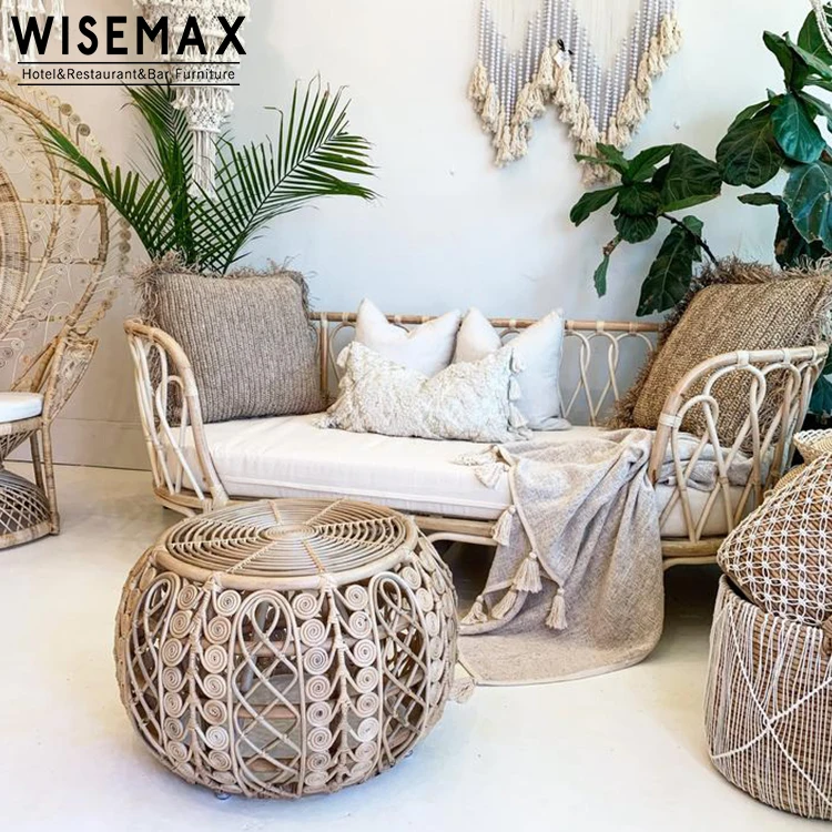 

WISEMAX FURNITURE Modern Country Style Restaurant Cafe Rattan Indoor Sofa Chair Patio Garden Sofa Furniture Set With Table