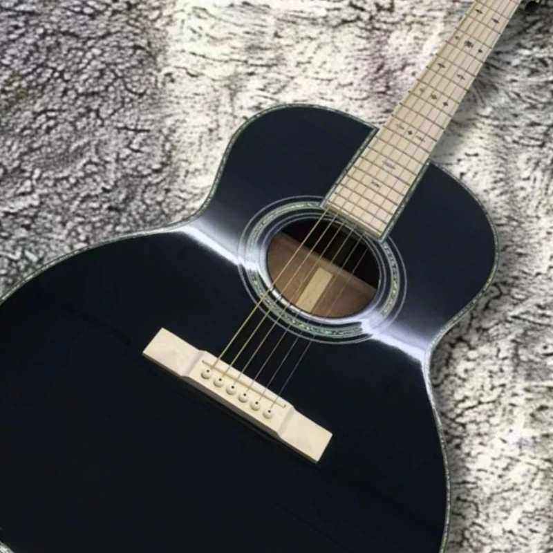 39 inch Black 00042 Acoustic Guitar Solid Top Mahogany Body Abalone Inlay High Gloss Handcrafted Premium Gift Free Delivery