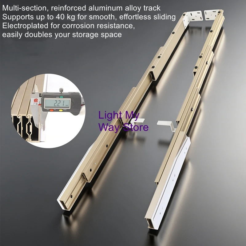 Concealed Push-to-Open Multi-Section Extendable and Folding Sliding Rails for Cabinet and Dining Table Drawers