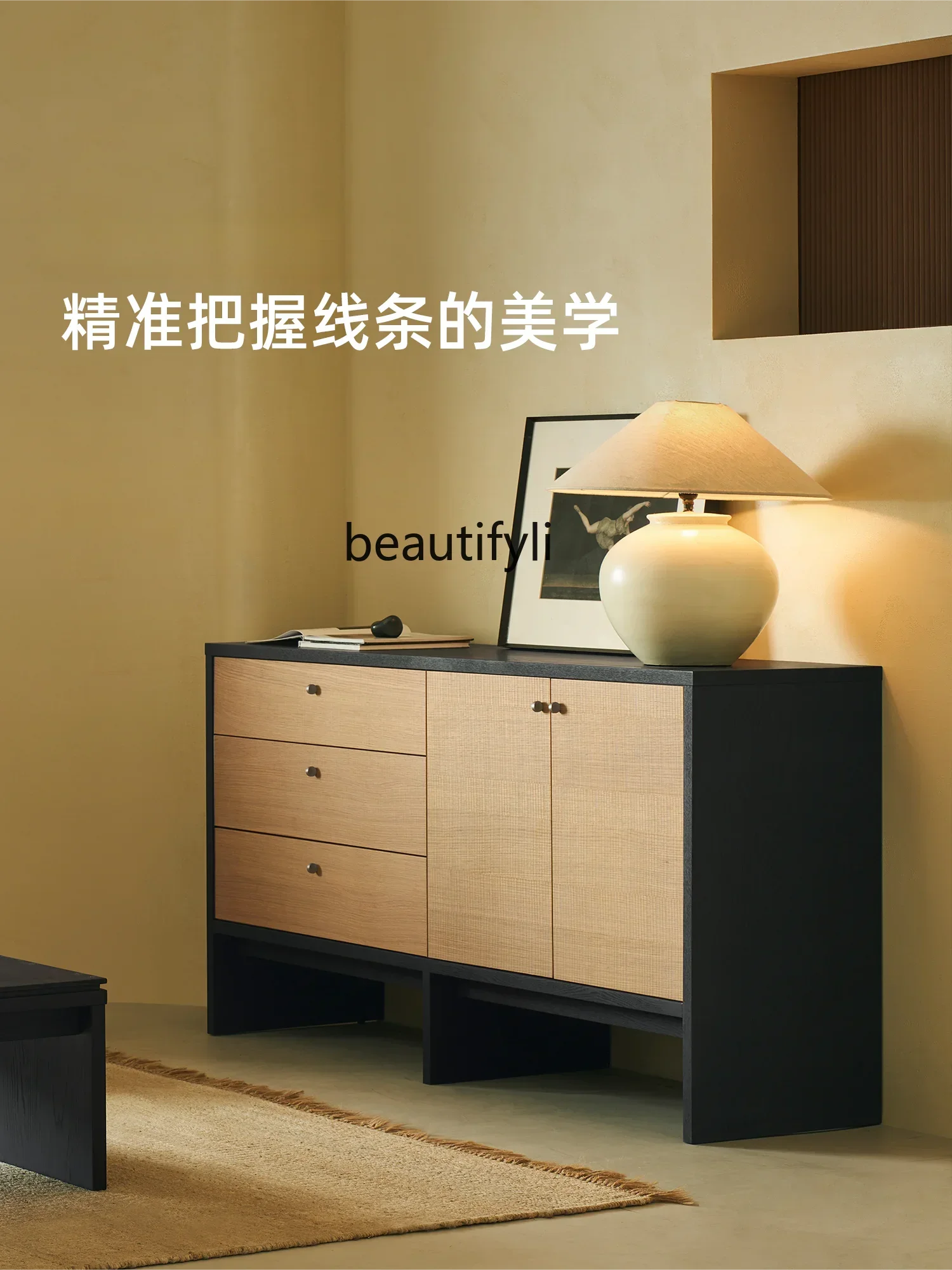 Side board Cabinet Solid Wood Mid-Ancient Style Entrance Cabinet Italian Minimalist Storage Chest of Drawers