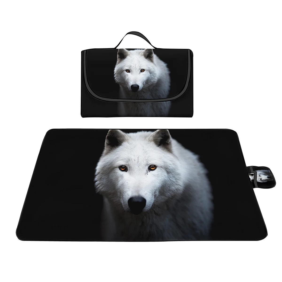 Animal Wolf Print Large Waterproof Picnic Blanket Outdoor Foldable Lightweight Sand Mat Perfect for Family Picnics Camping Beach