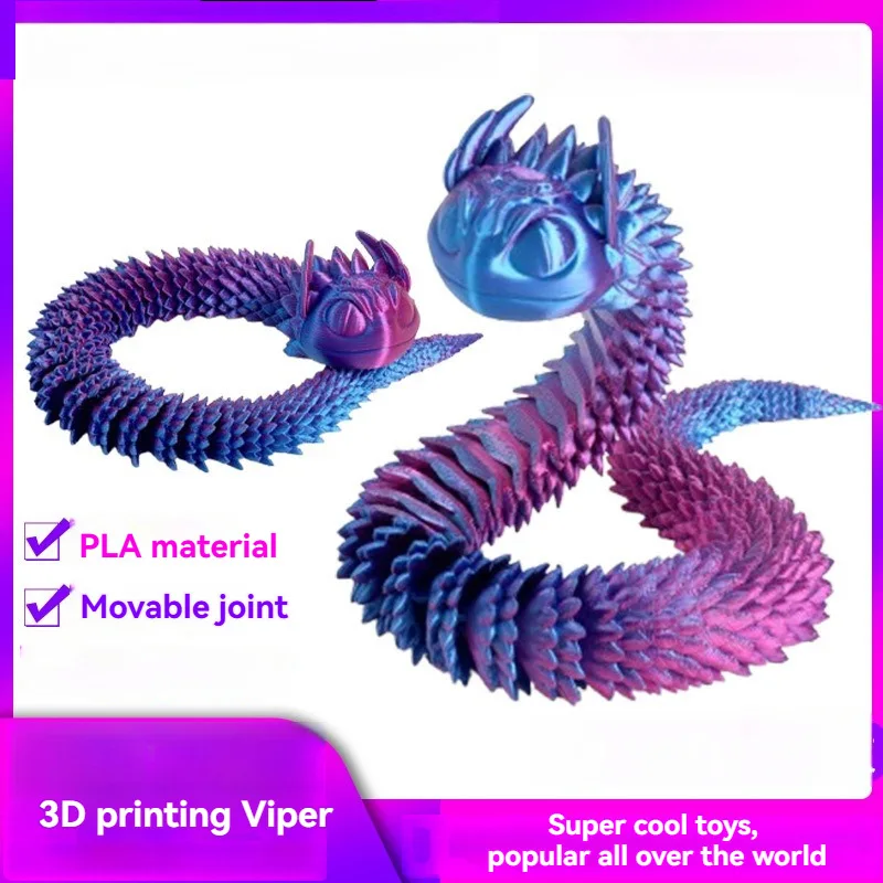 31cm Creative 3D Printed Snake Multicolor Toothless Snake Toy Full Body Movable Figurine Model Christmas Gifts Home Ornament