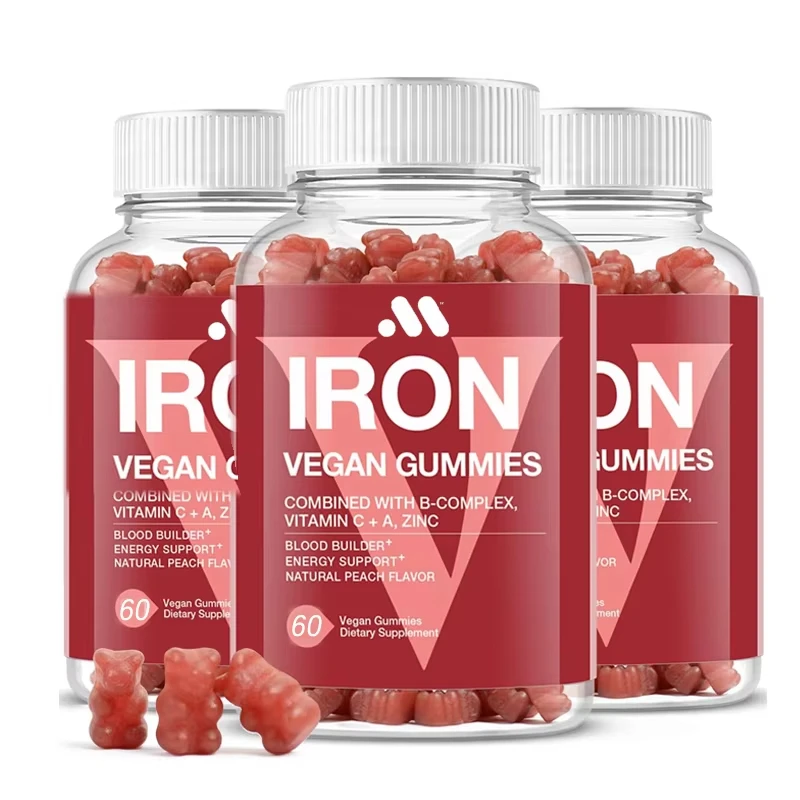 

Vegetarian iron gummies - containing vitamins C, A, B, folate, zinc, blood generator and energy deficiency, anemia, peach flavor