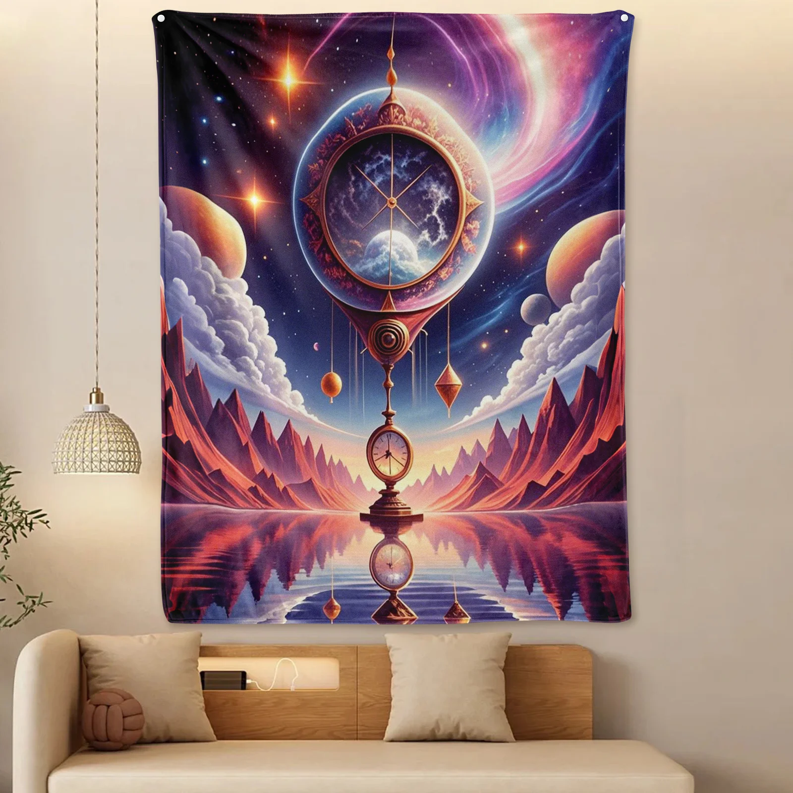 Pink Dreamscape And Starry Clock Design Blanket For Enchanting Spaces With A Celestial Night Sky Theme