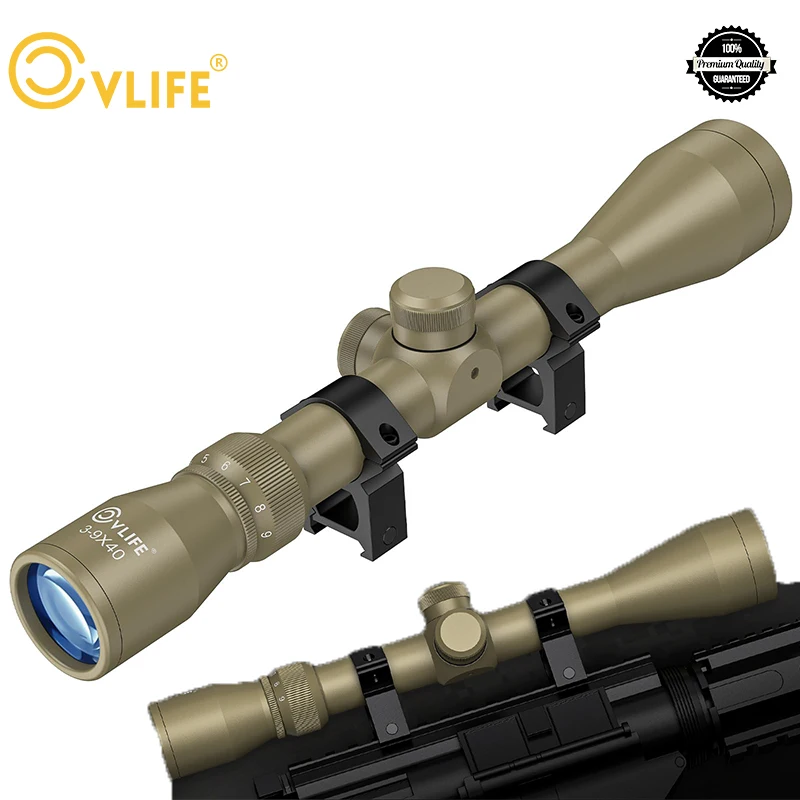 Оптика CVLIFE 3-9x40 для винтовки, оптика R4, перекрестие, плоский прицел Dark Earth с бесплатными креплениями для перекрестия Пикатинни 20 мм