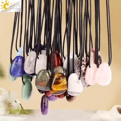 CSJA Natural Stone Nugget Pendant Necklace for Man Healing Crystal Amethysts Tiger eye Rhodonite Rose Quartz Charms Jewelry H551