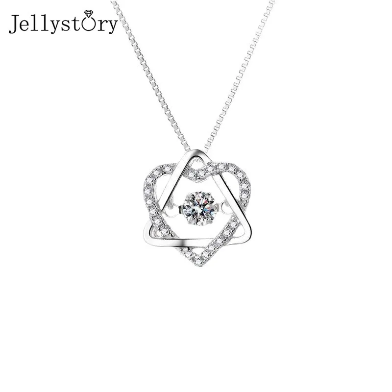 

JellyStory Beating Heart Moissanite Necklace, S925 Sterling Silver Dynamic Pendant, Elegant Clavicle Chain for Women