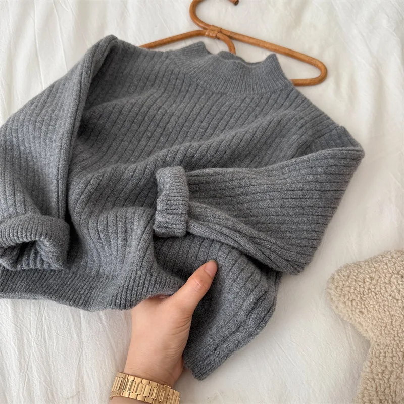 

Boys' and girls' high-neck plaid pullover baby solid-color base layer sweater Childen winter clothes