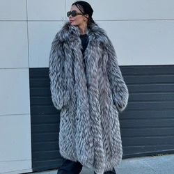 Natural Fox Fur Coat Women Luxury Silver Fox Fur Jackets With Turndown Collar Real Fox Fur Coats