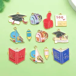 10/12pcs Graduation Season Charms, Alloy School Bags, Books, Bachelor's Hats, Ruler Pendants For DIY Jewelry Making Accessories