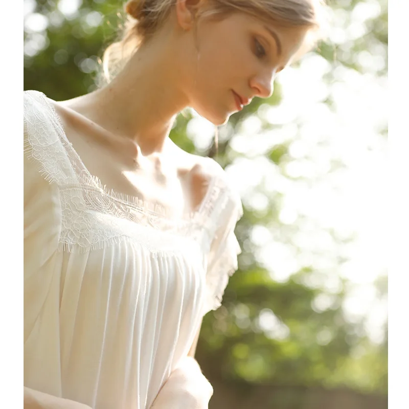 ثوب نوم دانتيل على الطراز الفيكتوري للنساء أنيق فرنسي عتيق فستان نوم ناعم مشروط للأميرة مع ملابس نوم برقبة مربعة #4