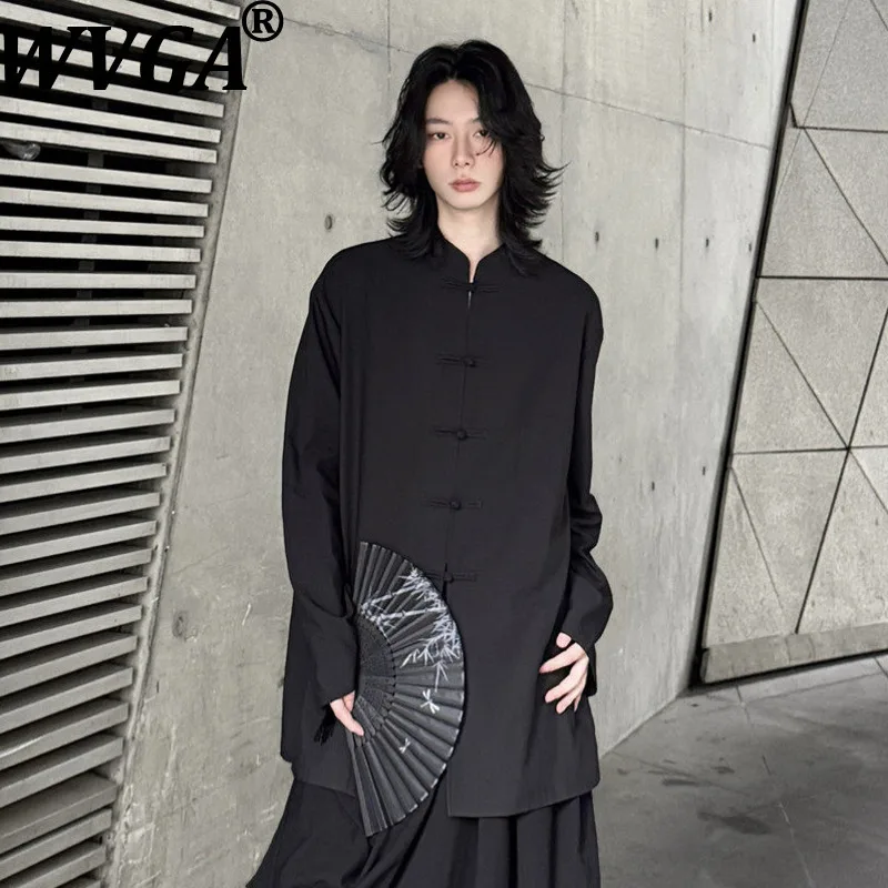 

WVGA Spring Autumn New Man Tide Chinese Style Button-down Stand Collar Trendy Long Sleeve Shirt Niche Chic Casual Top Ins W20996