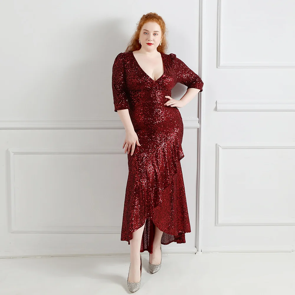 Robe De soirée De forme sirène, tenue De soirée De luxe, grande taille, bordeaux, paillettes, perles, tapis rouge, Robe De bal, spectacle