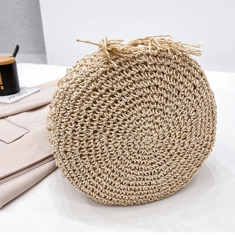 Straw Bag Female Summer Shoulder Beach Bag Large Capacity Bucket Women Crossbody Bags Fashion Drawstring Woven Travel Handbag