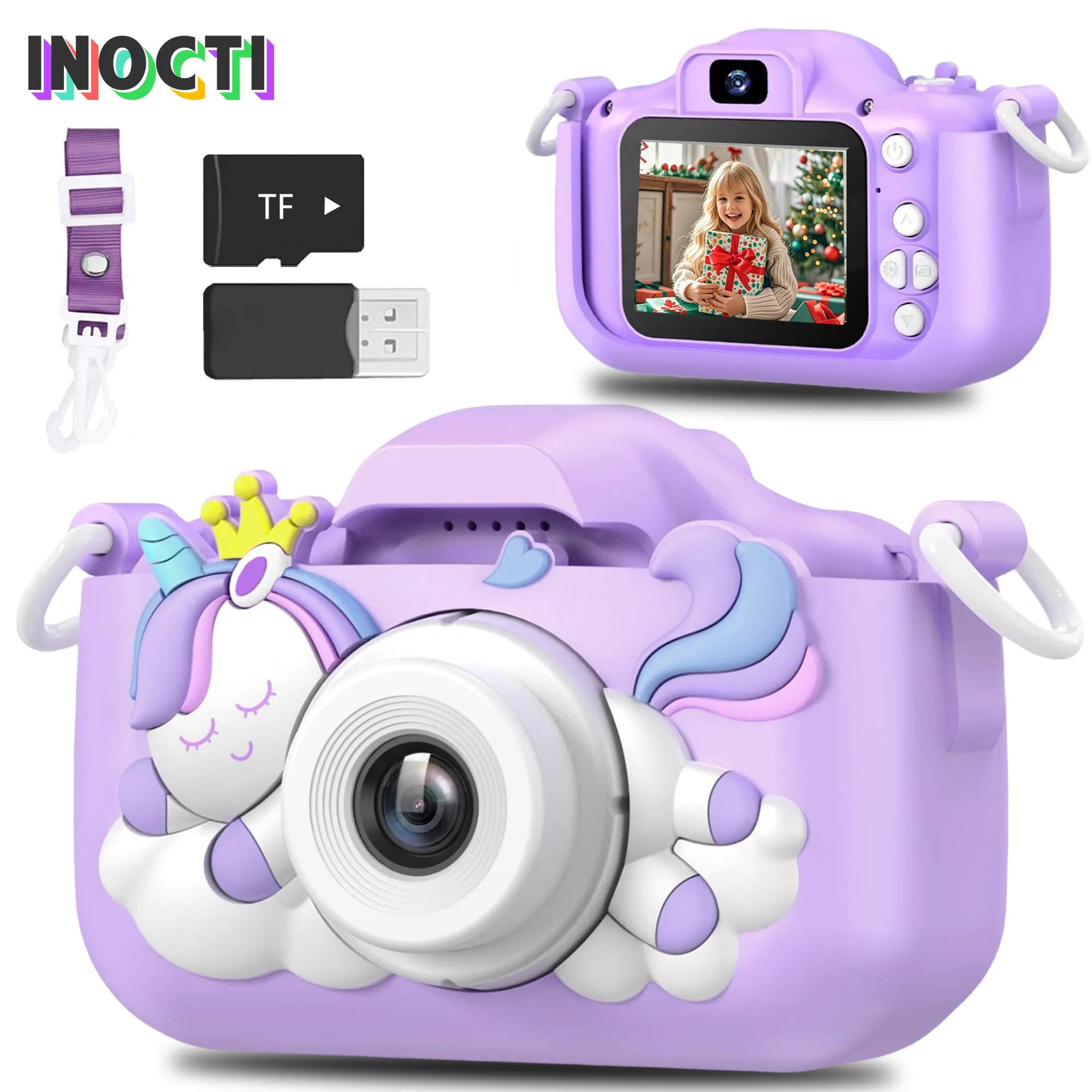 Câmera infantil fofa hd lente dupla selfie 32gb melhor presente para crianças de 3 a 12. câmera selfie 1080p gravador de vídeo. melhor presente de aniversário