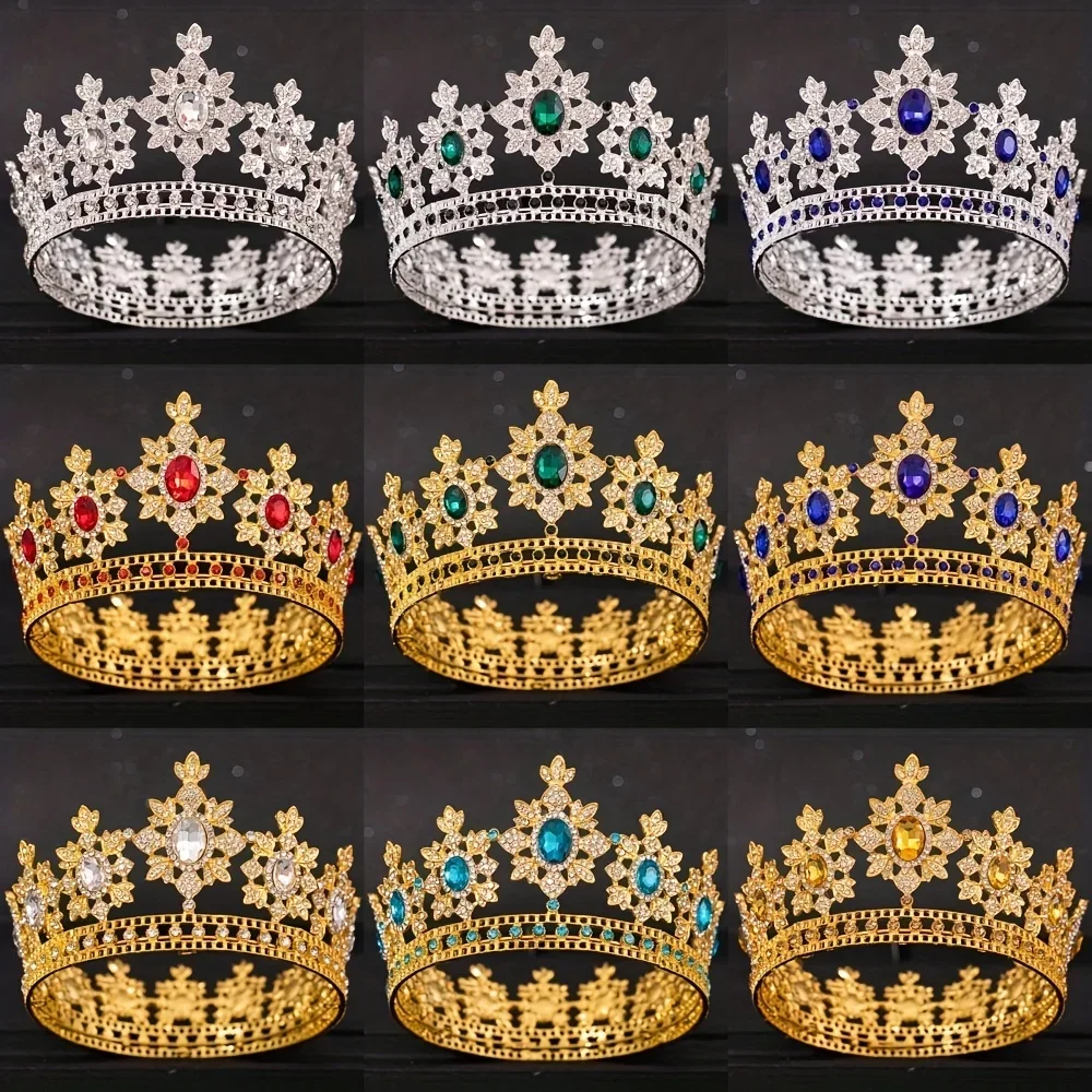 Luxury Crystal Rhinestone Crown Bride Tiara Wedding Accessories Round Diadem Gold Color Head Jewelry Crystal Hair Jewelry