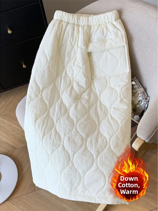 따뜻한 면 스커트, 슬릿이 있는 신축성 있는 허리밴드, 플러스 사이즈 여성용 A라인 스커트, 예술적인 단색 호박 무늬 스커트