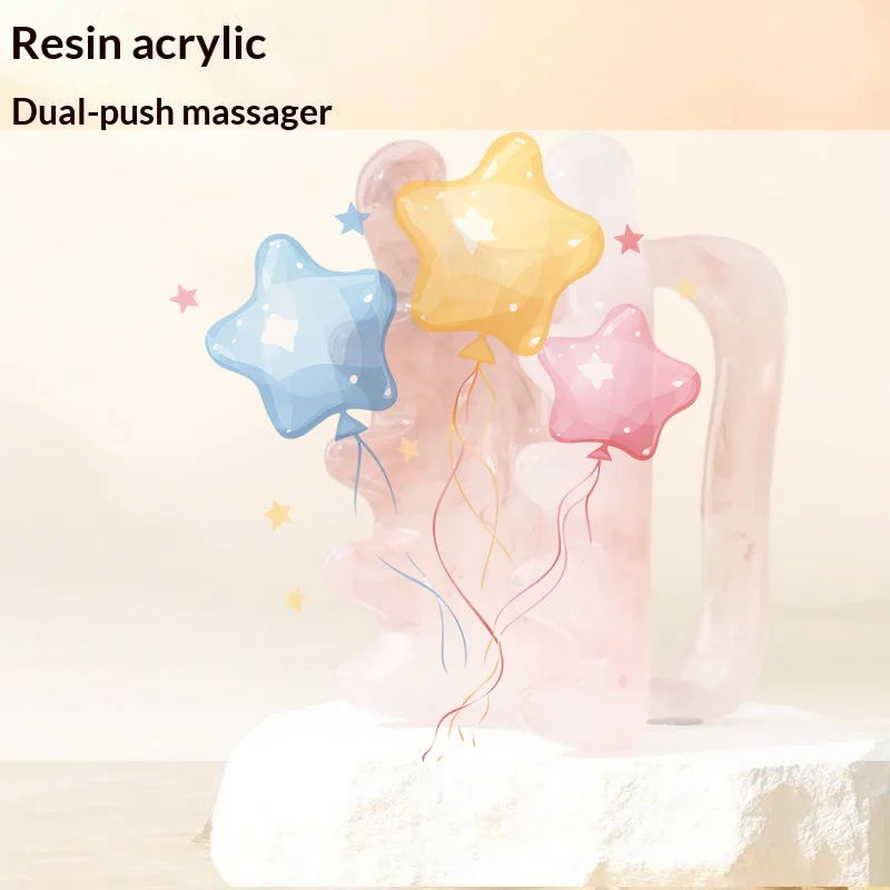 1PCS Double Push Resin Massage Comb Back Waist Gua Sha Device Shoulder Neck Gua Sha Stick Meridian Dredging Stick Massage Tool