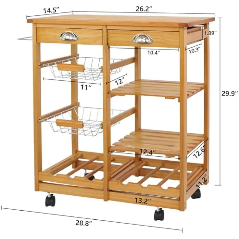 4-Tier Rolling Kitchen Island Trolley Utility Wood Kitchens Storage Cart Microwave , Kitchen Islands and Trolleys