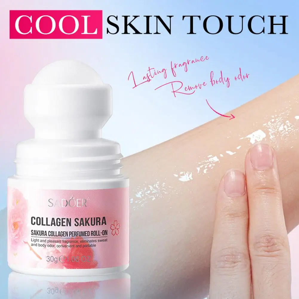 SADOER 1/2/3Pcs Sakura Perfumed Collagen Roll-On Deodorant Refreshing Roll-on Lotion Eliminates Sweat & Body Odor Daily Use