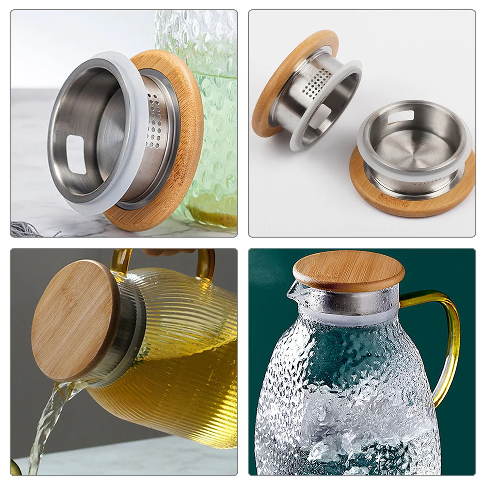 

4pcs Stainless Steel Pitcher Lid Double Outlet Filter Cover For Tea Coffee, Fits Water Jug Lemonade Dispenser, Reusable Sealing