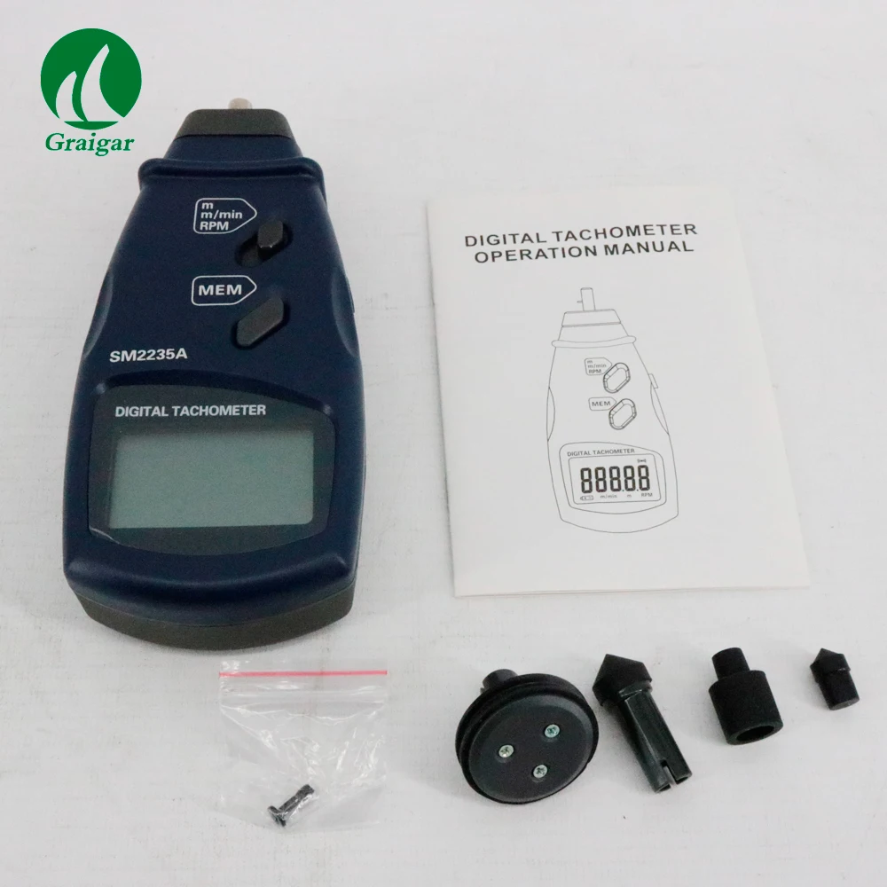 SM2235A Tachometer Kontak Digital Pengukur Kecepatan Permukaan Pengukur RPM Resolusi Tinggi dengan Rentang Otomatis