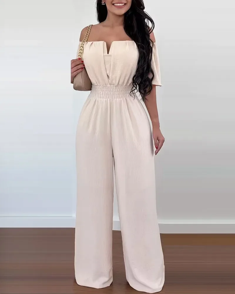 Sexy Off Shoulder Slash Neck Jumpsuit Office Lady Spring Summer Solid Short Sleeve Jumpsuits For Women 2024 One Piece Rompers