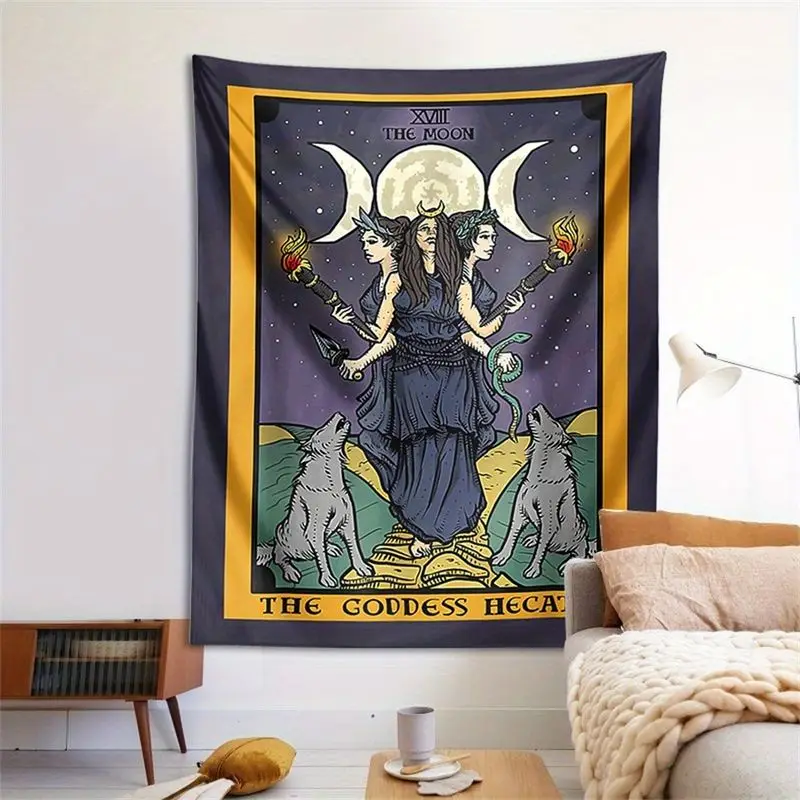 VIKAMA Hecate March Goddess Tarot Card Tapestry, Mystical Wall Hanging for Bedroom Living Room Dorm Decor