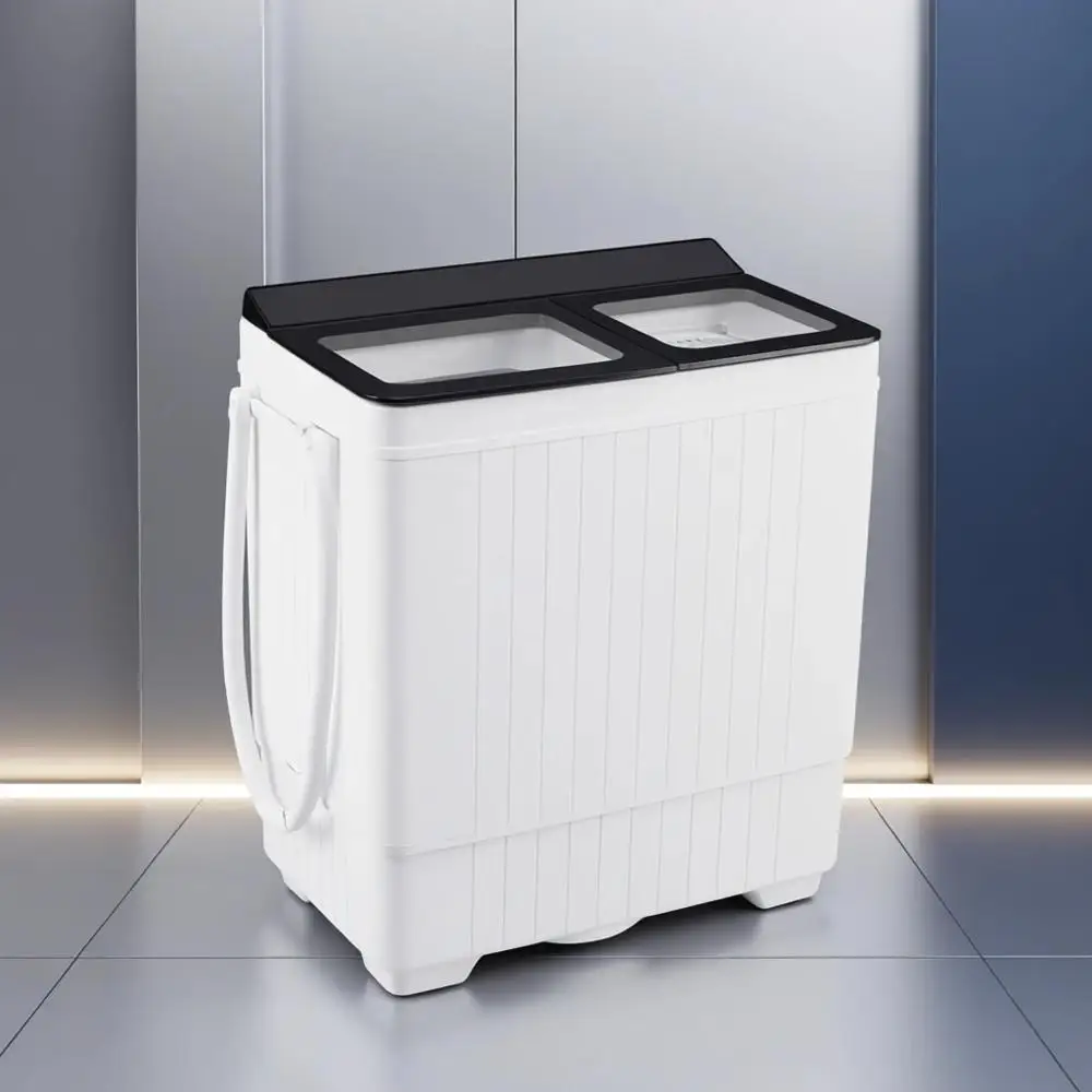 Tragbare Doppelwaschmaschine mit integrierter Abflusspumpe, 26 lbs Fassungsvermögen, Timer-Steuerung für Wohnheime und Wohnmobile (Grau/Weiß)