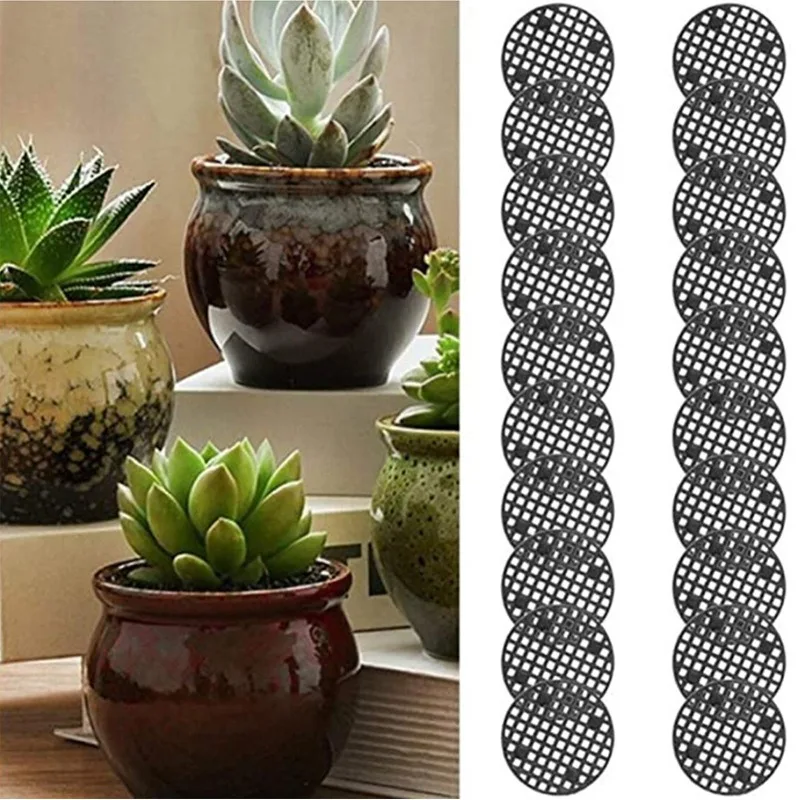 50 Pcs 45MM Plant Pot Mesh Round Hole Cover Black Plant Pot Drainage Mesh Discs Bottom Liners for Bonsai/Flower Pots