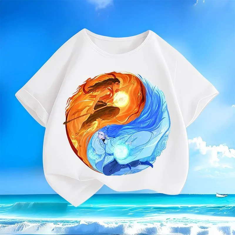 Magic Boy Girls Summer New Nezha T-shirt Round Neck Casual Boys and Older Children Cartoon 2026 Children in the Sea