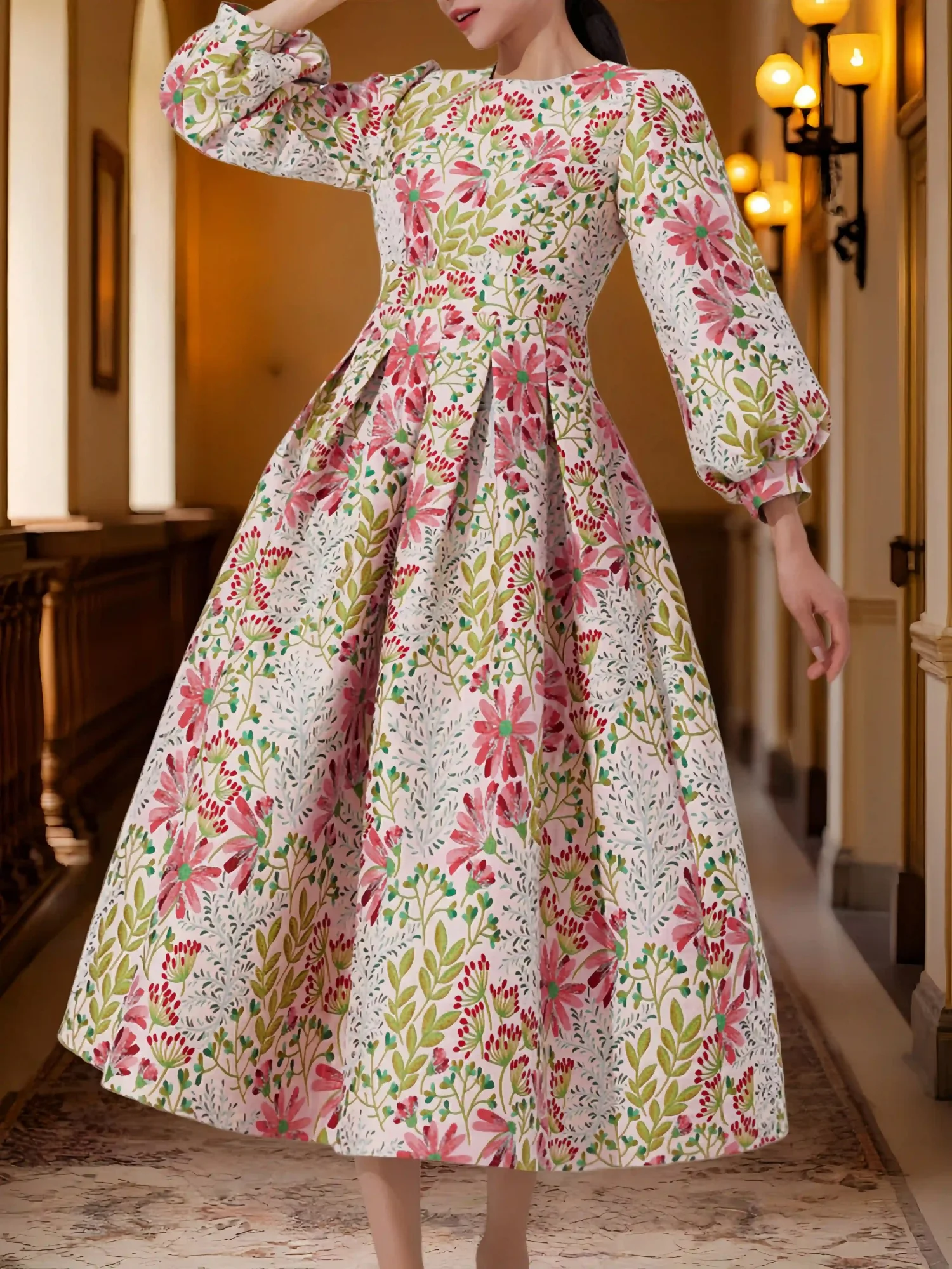 Winter and autumn luxurious and elegant lantern-sleeved wide-sleeved formal evening dress for banquets, wedding guests' attire image 6