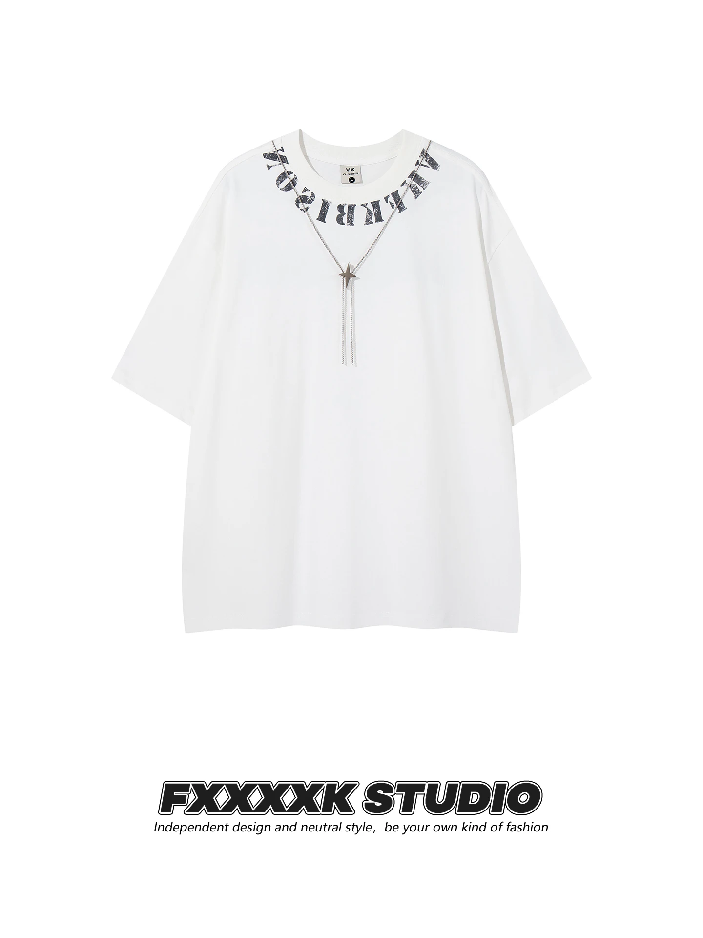 

Свободная футболка оверсайз в американском уличном стиле с коротким рукавом, с буквенным принтом, оригинальный модный бренд Nelaces FXK, хлопок, круглый вырез