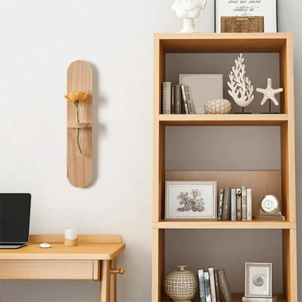 Wooden Wall Mounted Planter Home Ornaments Vase Flower Plant Pot Creative Design Minimalist Style Water Plant Tube Stand