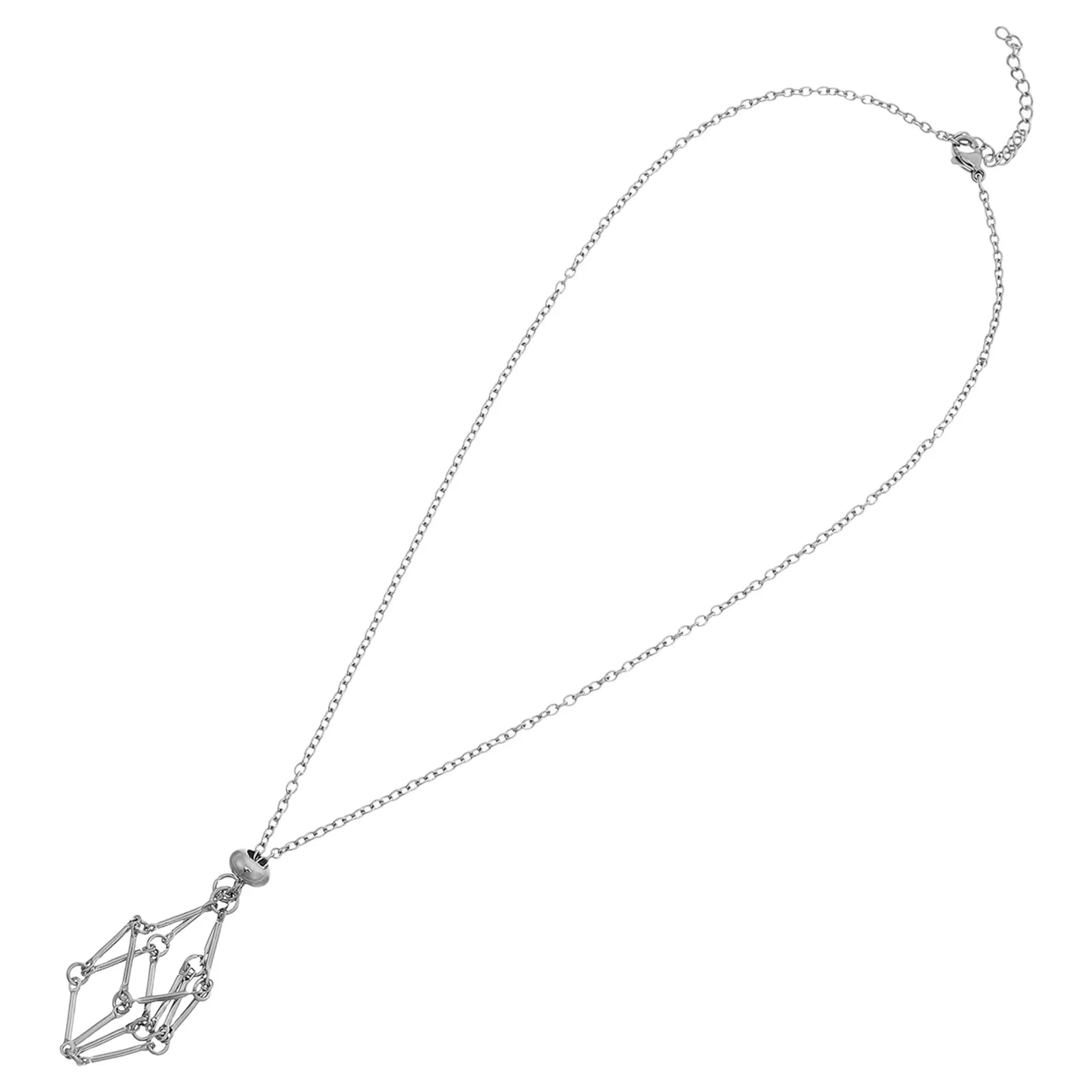 

Crystal Holder Necklace Stainless Steel Fish Net Cage Pendant Adjustable Chain Natural Stone Crystal Pendant Necklace